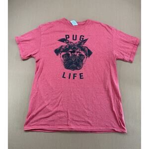 Pug Life T-Shirt Men’s Large Red Graphic Tee Funny Dog Bandana Delta Pro Weight